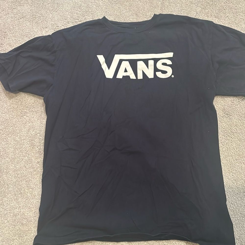 Vans navy t shirt with white font